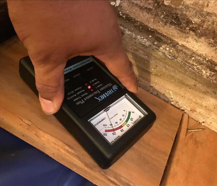 Hand holding moisture detection device.
